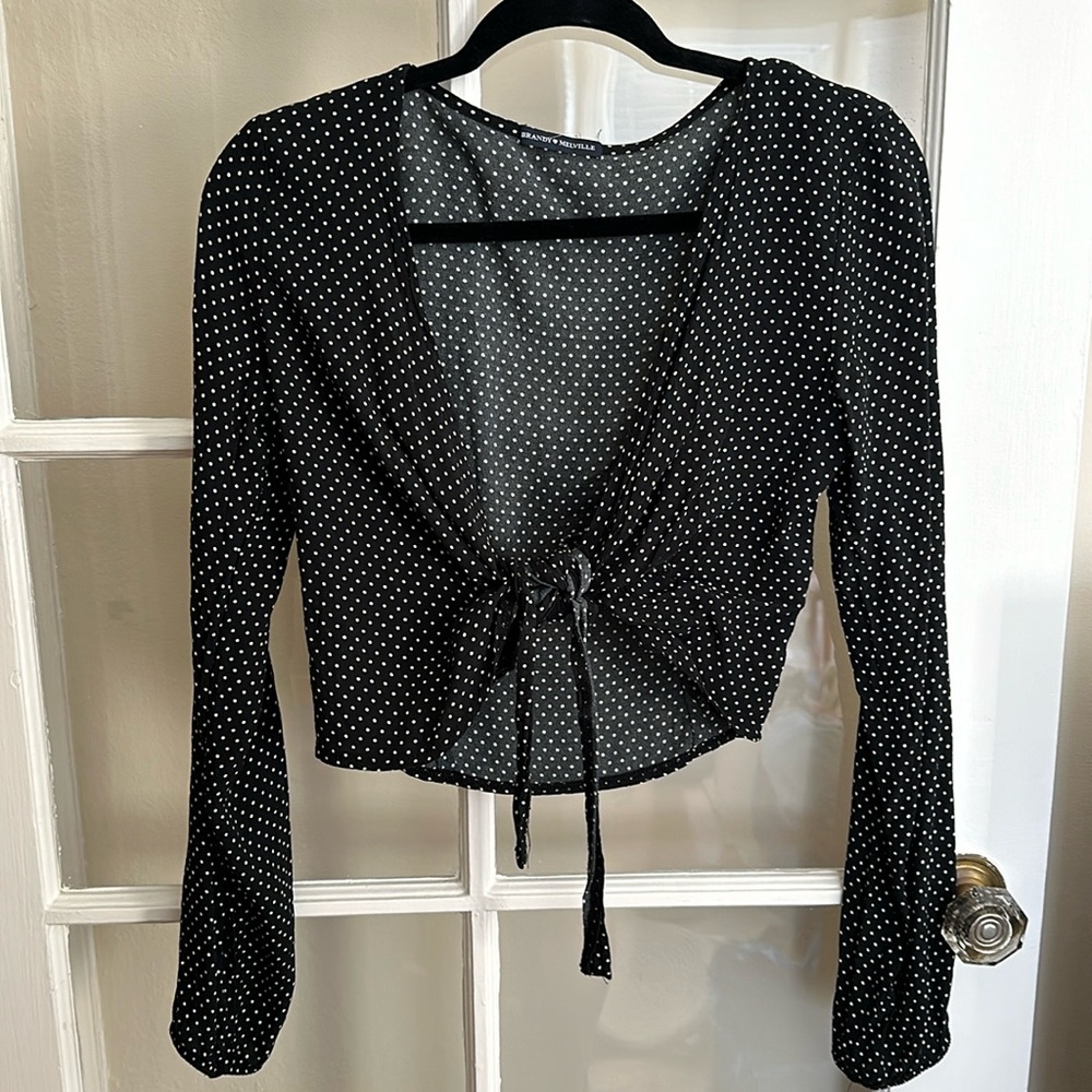 Brandy Melville Polka Dot Front Tie Wrap Top